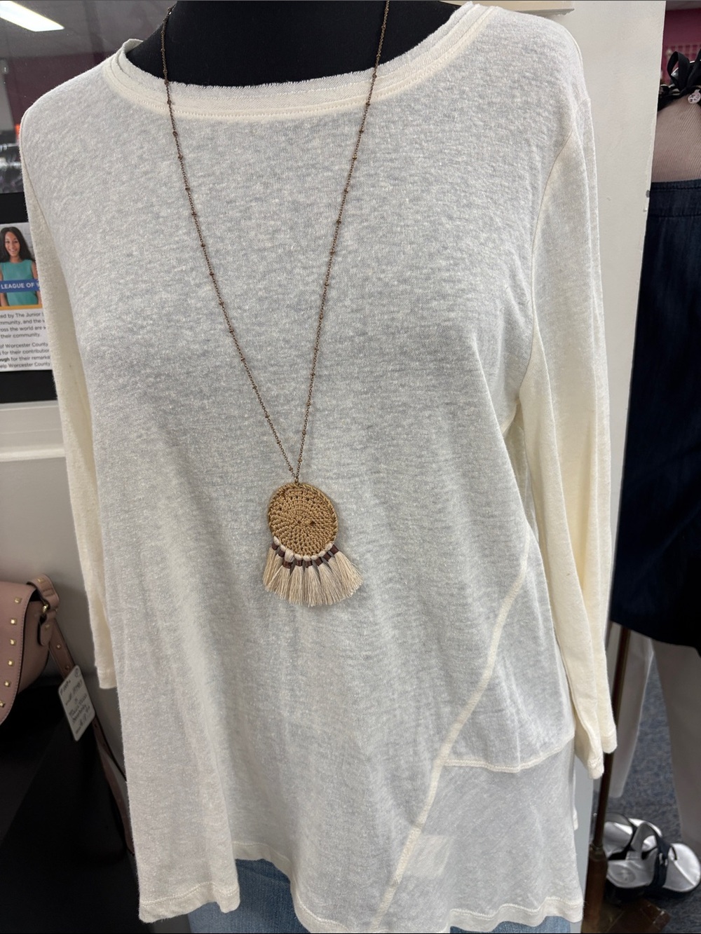 Maeve Lightweight Cream Long-Sleeve Knit Tee
